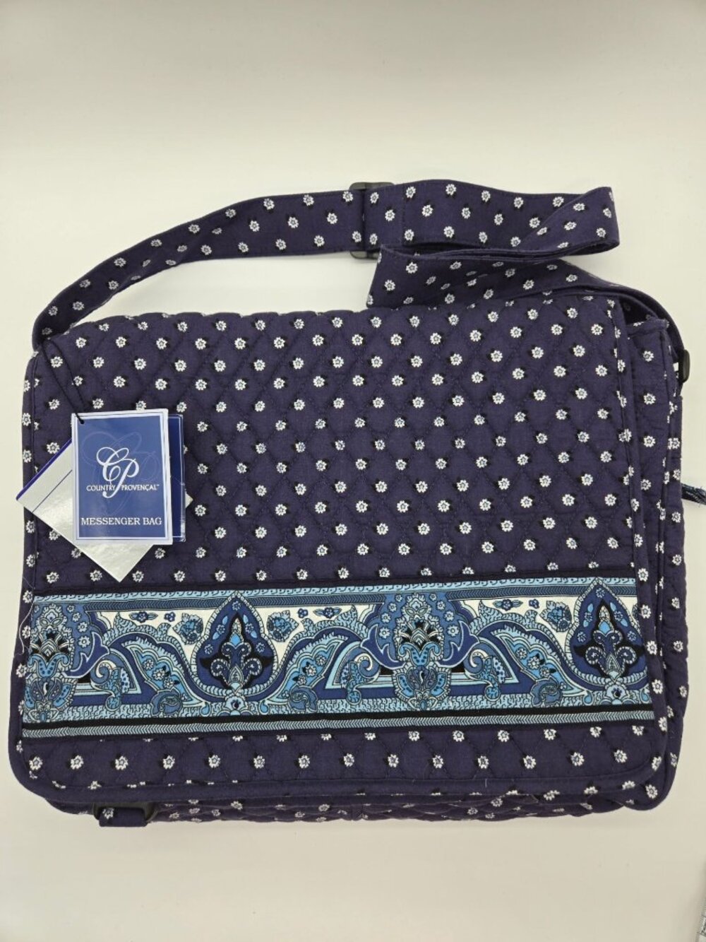 Vintage Samsonite Country Provencal Navy Quilted Messenger Bag NWT